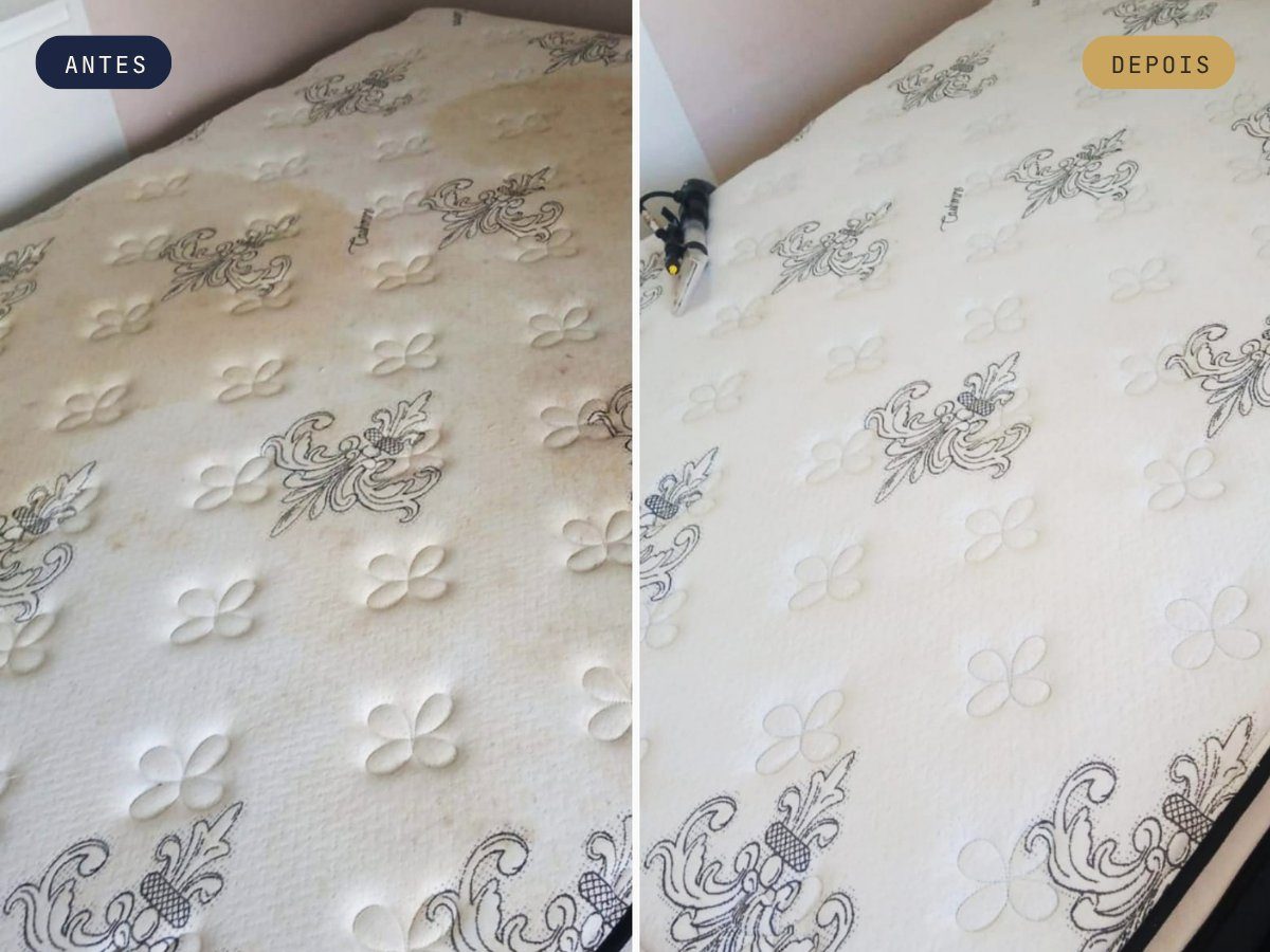 Antes e depois da higienização de um colchão de casal pela LeWash