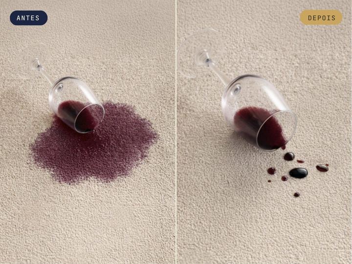 Antes e depois: vinho repelido por tecido impermeabilizado pela LeWash